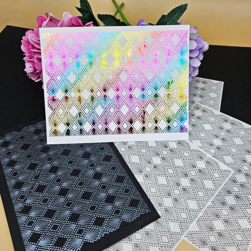 JBQUEEN 3pc Rhombus Background Stick&Shine Foil Transfer Sticker Paper for Handmade Card Making Scrapbooking and Album Journal Invitation Decoration Metallic Hot Foil Transfer Printing Adhesive Sheets - Image 1